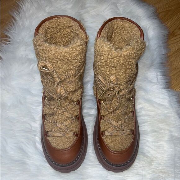Sam Edelman Orelia Tan Brown Shearling Lace-Up Boots Size 8.5 - Picture 2 of 10